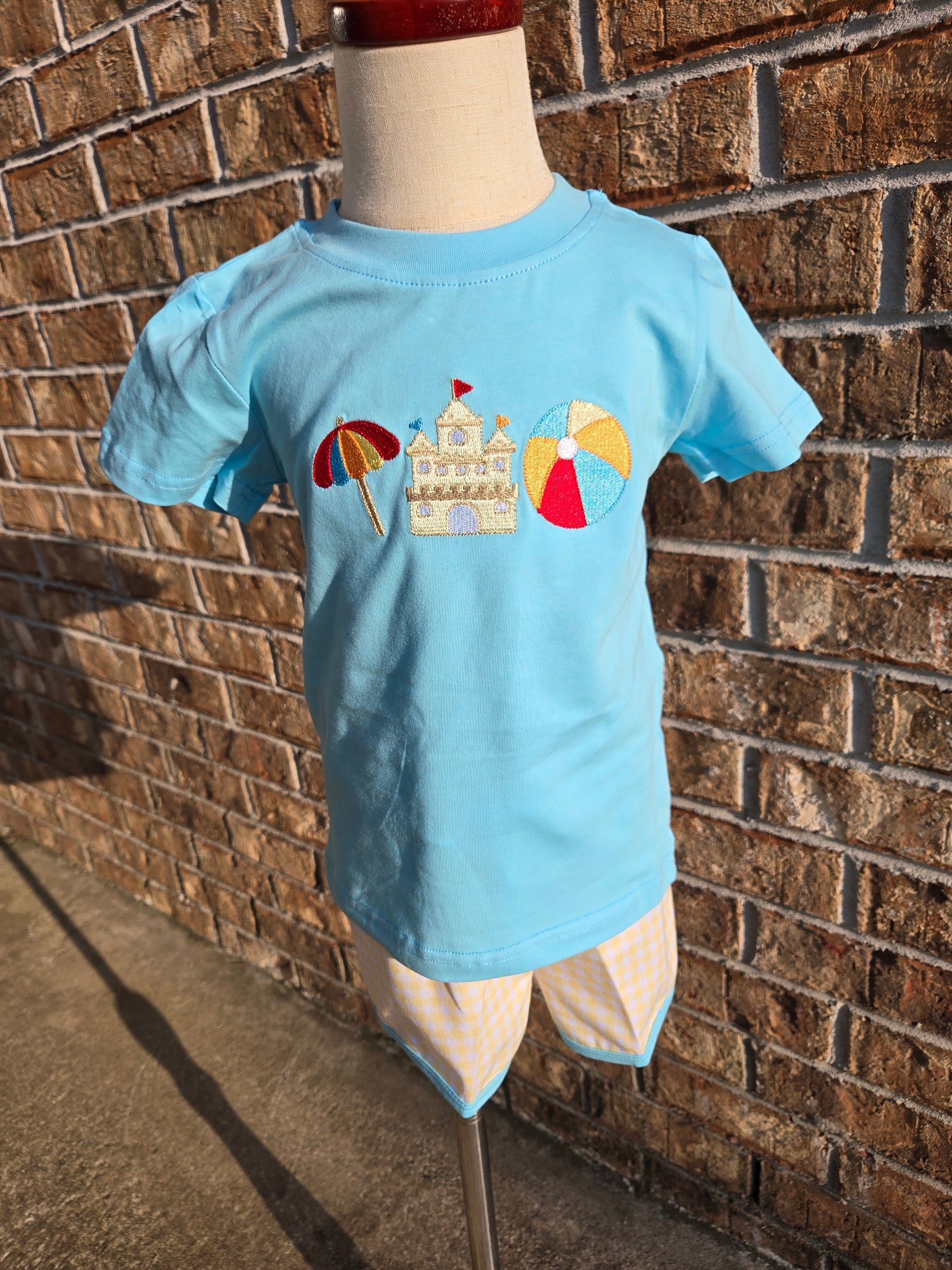 Blue Beach Sandcastle Embroidery Collection - Boy Short Set Boyis