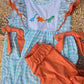 Blue Dinosaur Embroidery Gingham 2 Pc Girl Set Honeydew