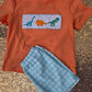 Blue Dinosaur Embroidery Gingham 2 Pc Boy Set Honeydew