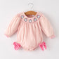 Autumn Halloween Light Pink Ghost Embroidery Smocked Floral Baby Girl Romper Rylee Faith