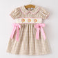 Fall Thanksgiving Beige Turkey Embroidery Smocking Girl Dress Rylee Faith