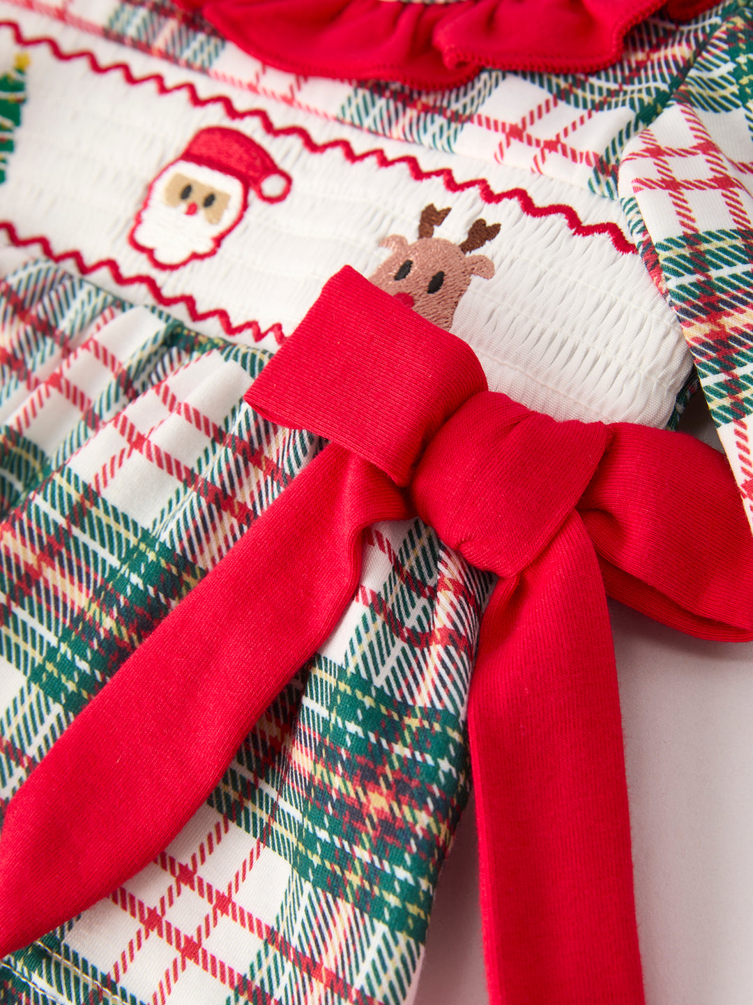 Christmas Plaid Santa Embroidered Girls Bloomer Set Rylee Faith