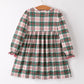 Christmas Plaid Santa Embroidered Machine Smocked Bow Plaid Girls Dress Rylee Faith