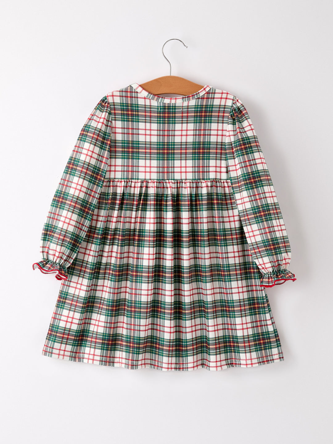 Christmas Plaid Santa Embroidered Machine Smocked Bow Plaid Girls Dress Rylee Faith