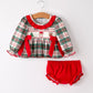 Christmas Plaid Santa Embroidered Girls Bloomer Set Rylee Faith