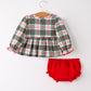 Christmas Plaid Santa Embroidered Girls Bloomer Set Rylee Faith
