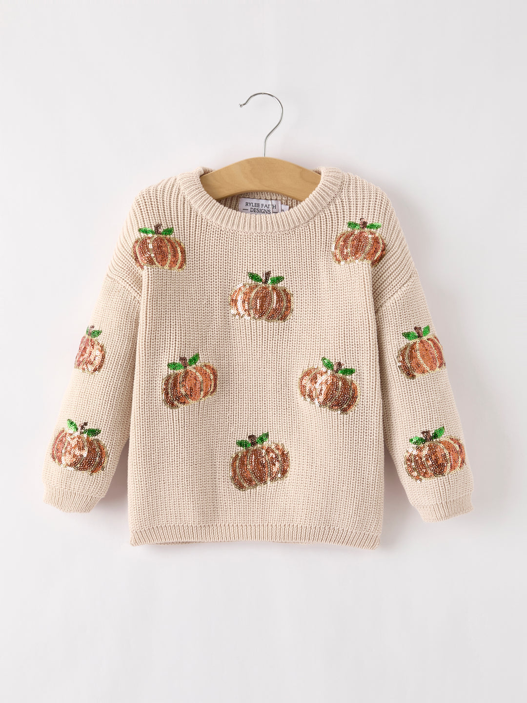 Beige Thanksgiving Pumpkin Sequin Sweater Rylee Faith
