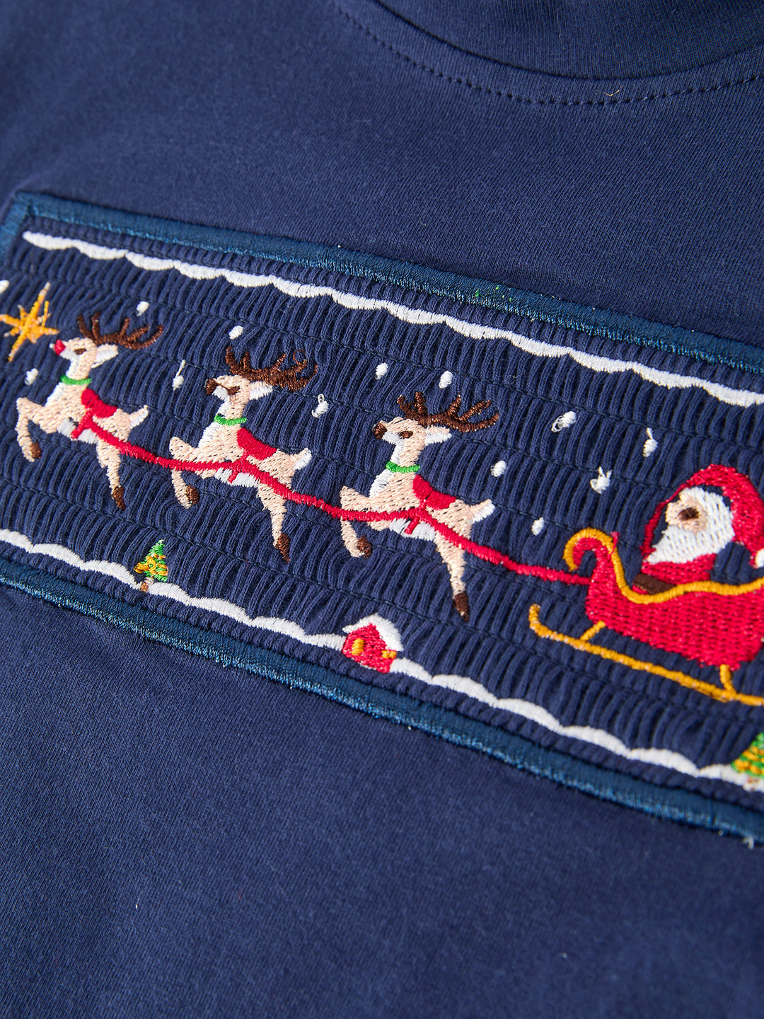 Christmas Navy with Santa Sleigh Machine Smocked Boy Pants Set Rylee Faith