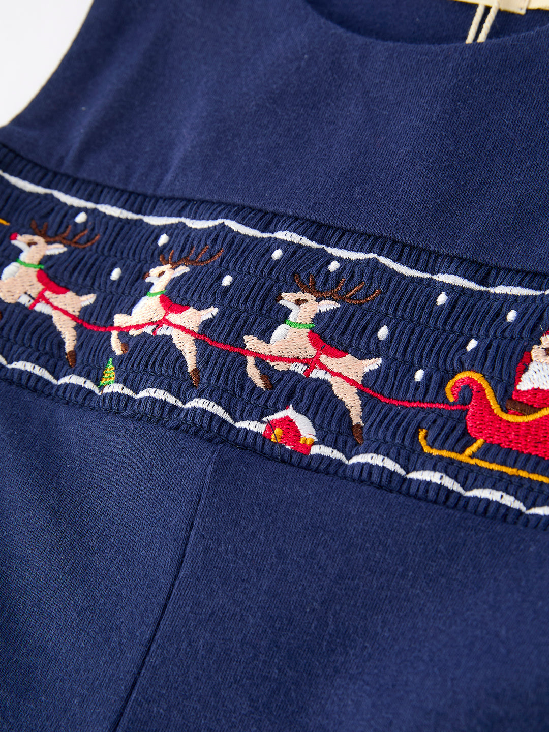Christmas Navy with Santa Sleigh Machine Smocked Jonjon Rylee Faith