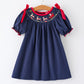 Christmas Navy with Santa Sleigh Machine Smocked Dress Rylee Faith