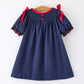 Christmas Navy with Santa Sleigh Machine Smocked Dress Rylee Faith