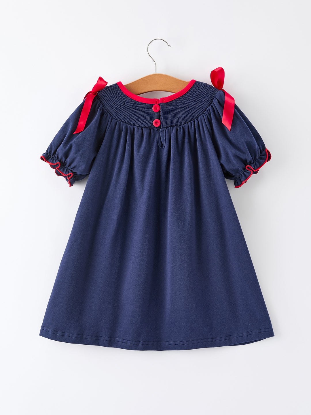 Christmas Navy with Santa Sleigh Machine Smocked Dress Rylee Faith