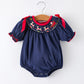 Christmas Navy with Santa Sleigh Machine Smocked Girls Bubble Rylee Faith