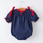 Christmas Navy with Santa Sleigh Machine Smocked Girls Bubble Rylee Faith