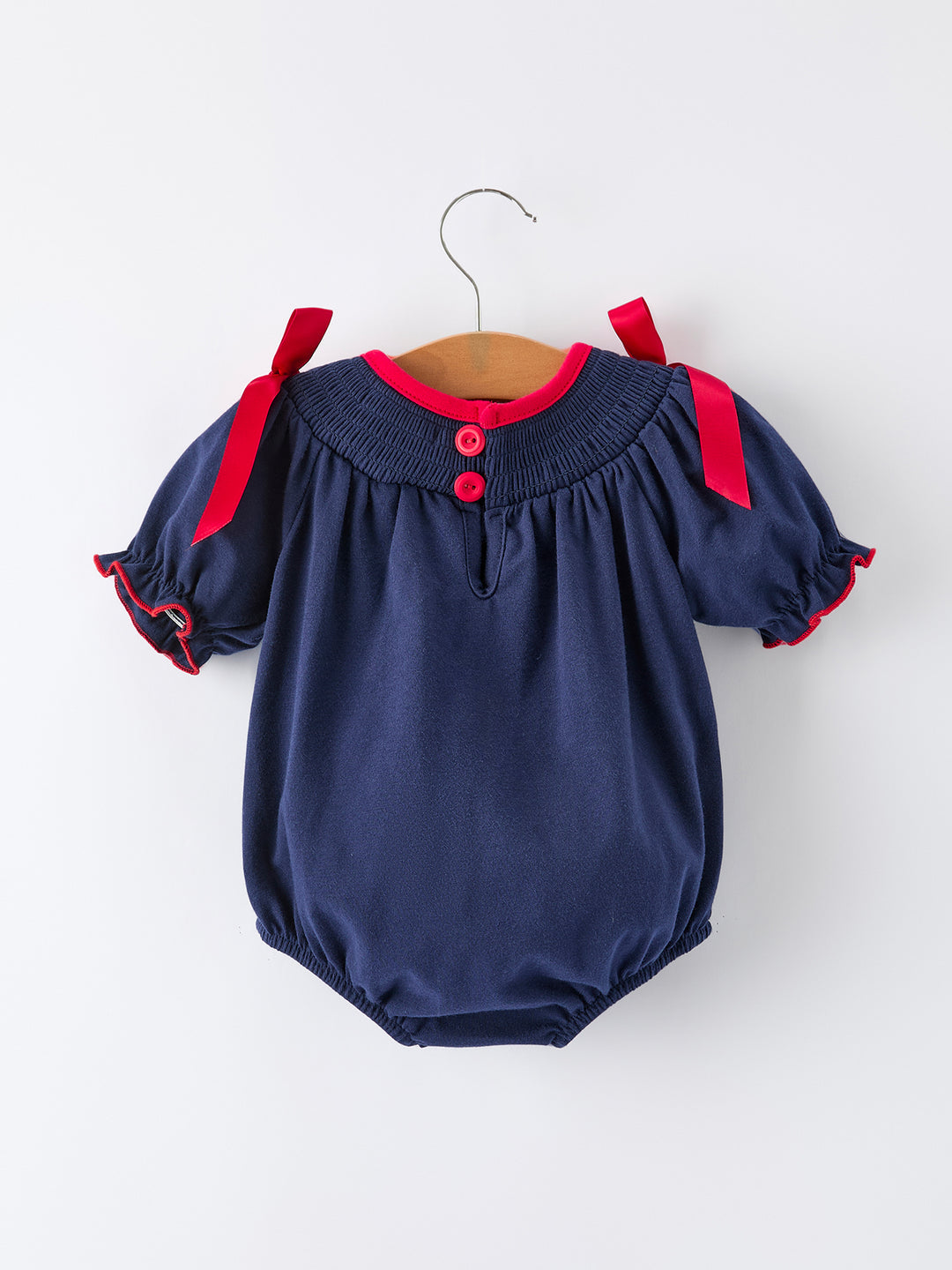 Christmas Navy with Santa Sleigh Machine Smocked Girls Bubble Rylee Faith