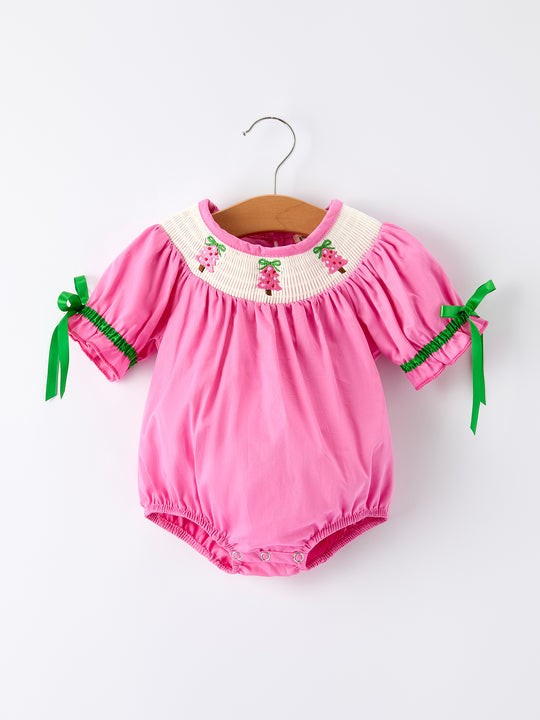 Pink Christmas Tree Smocked Bubble Rylee Faith