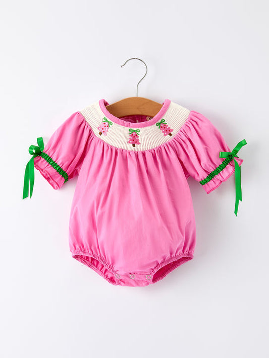 Pink Christmas Tree Smocked Bubble Rylee Faith