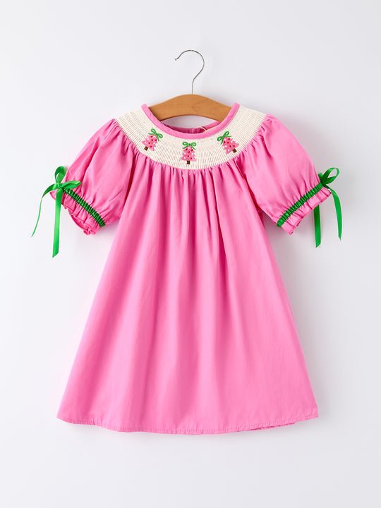 Pink Christmas Tree Smocked Dress Rylee Faith