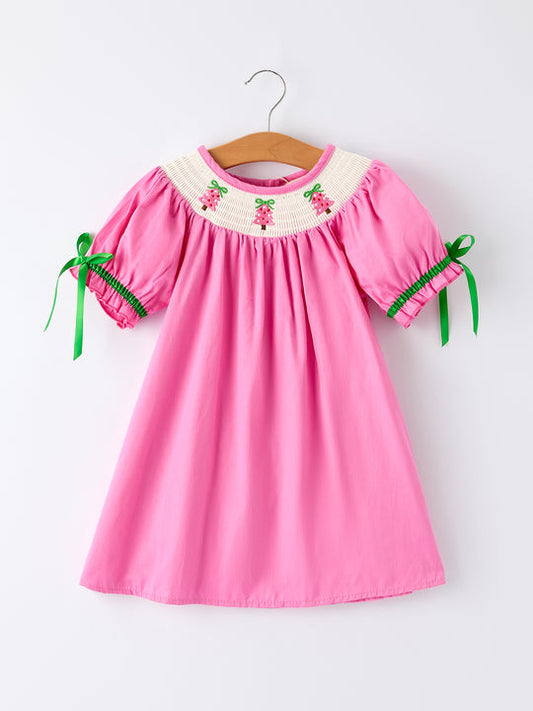 Pink Christmas Tree Smocked Dress Rylee Faith