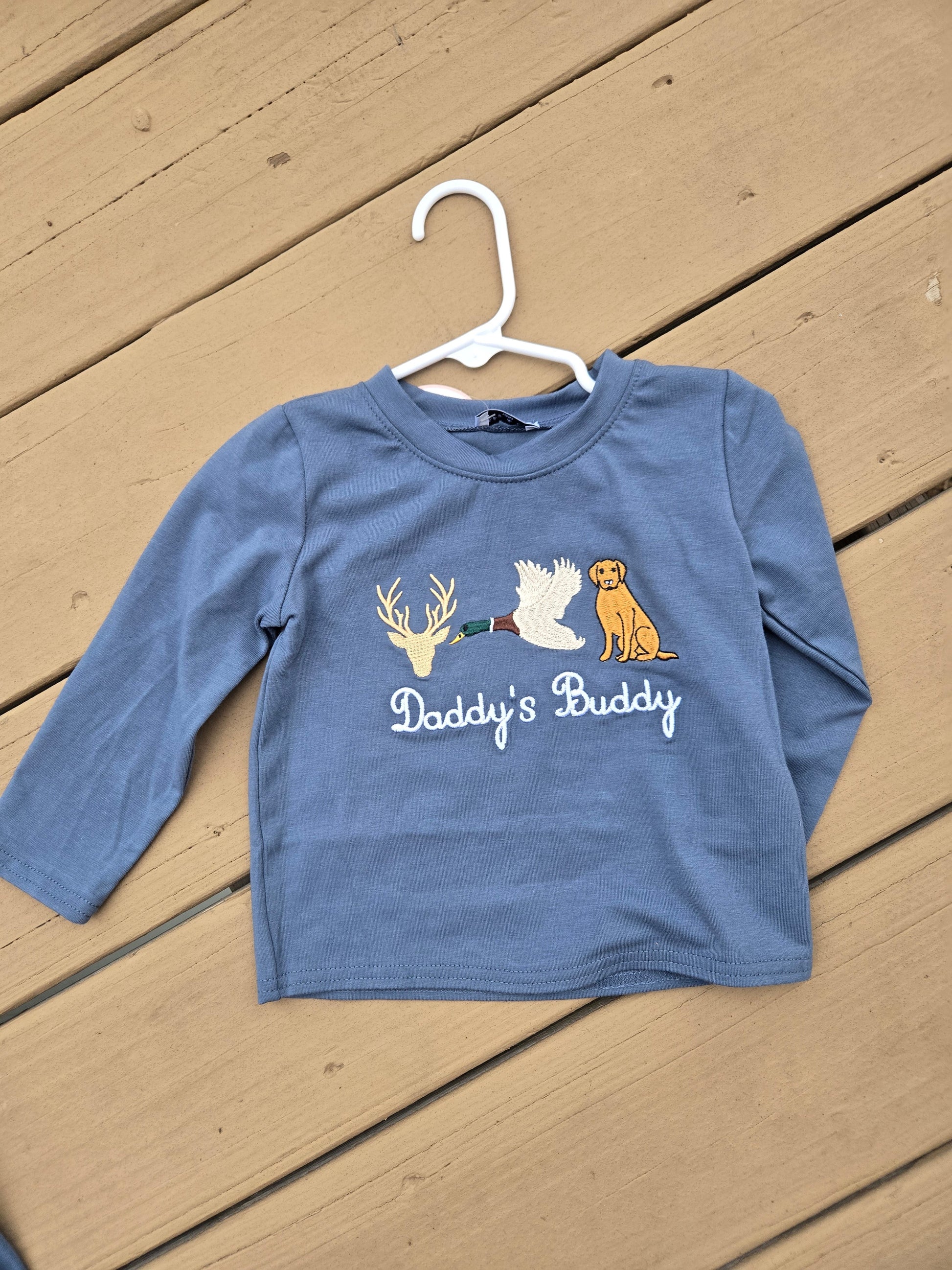 Daddy's Buddy Navy Hunting Embroidery Boy Top Honeydew