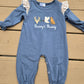Daddy's Buddy Navy Hunting Ruffle Embroidery Girl Romper Honeydew