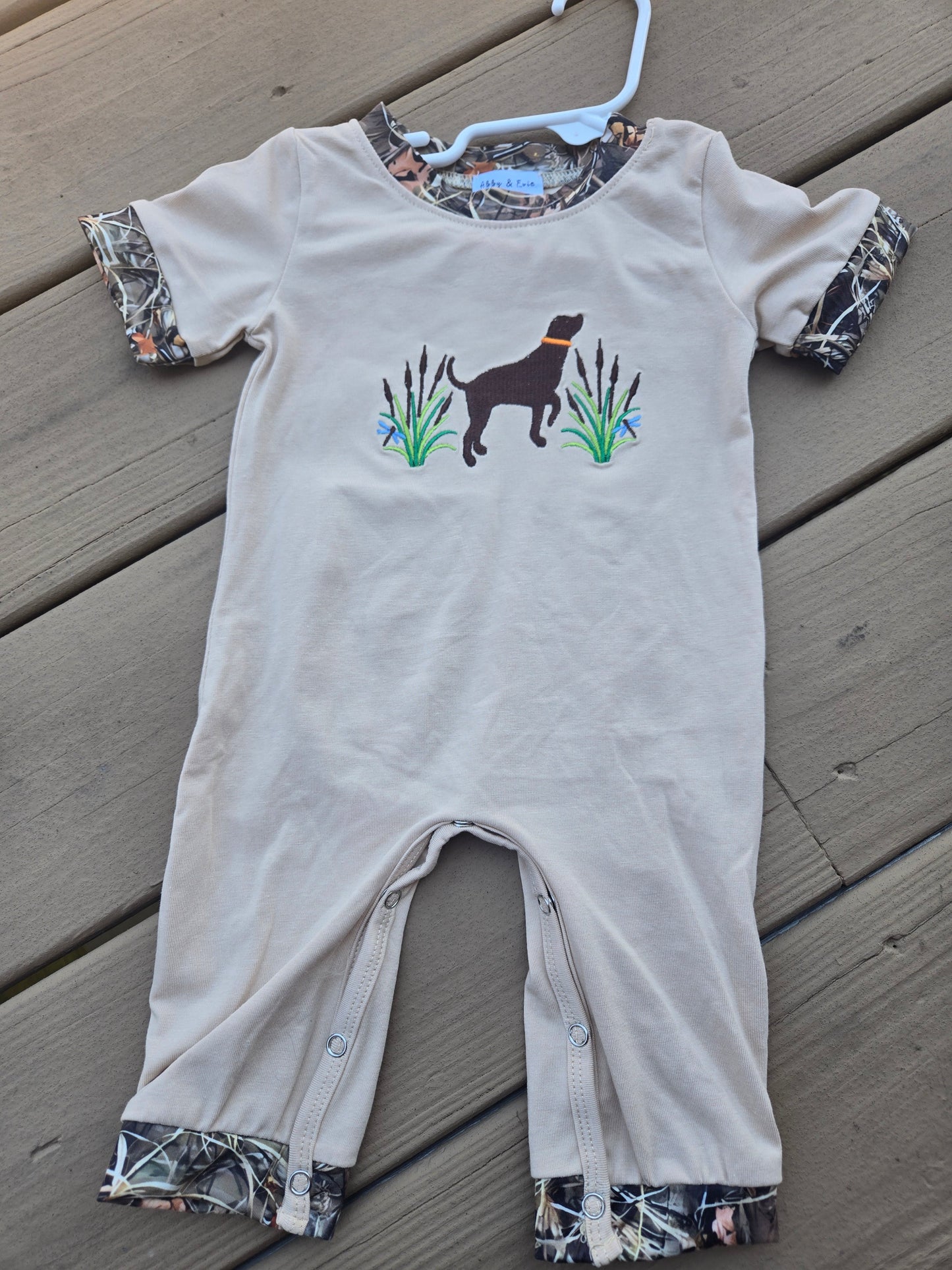 Camouflage Hound Embroidery Boy Romper Honeydew