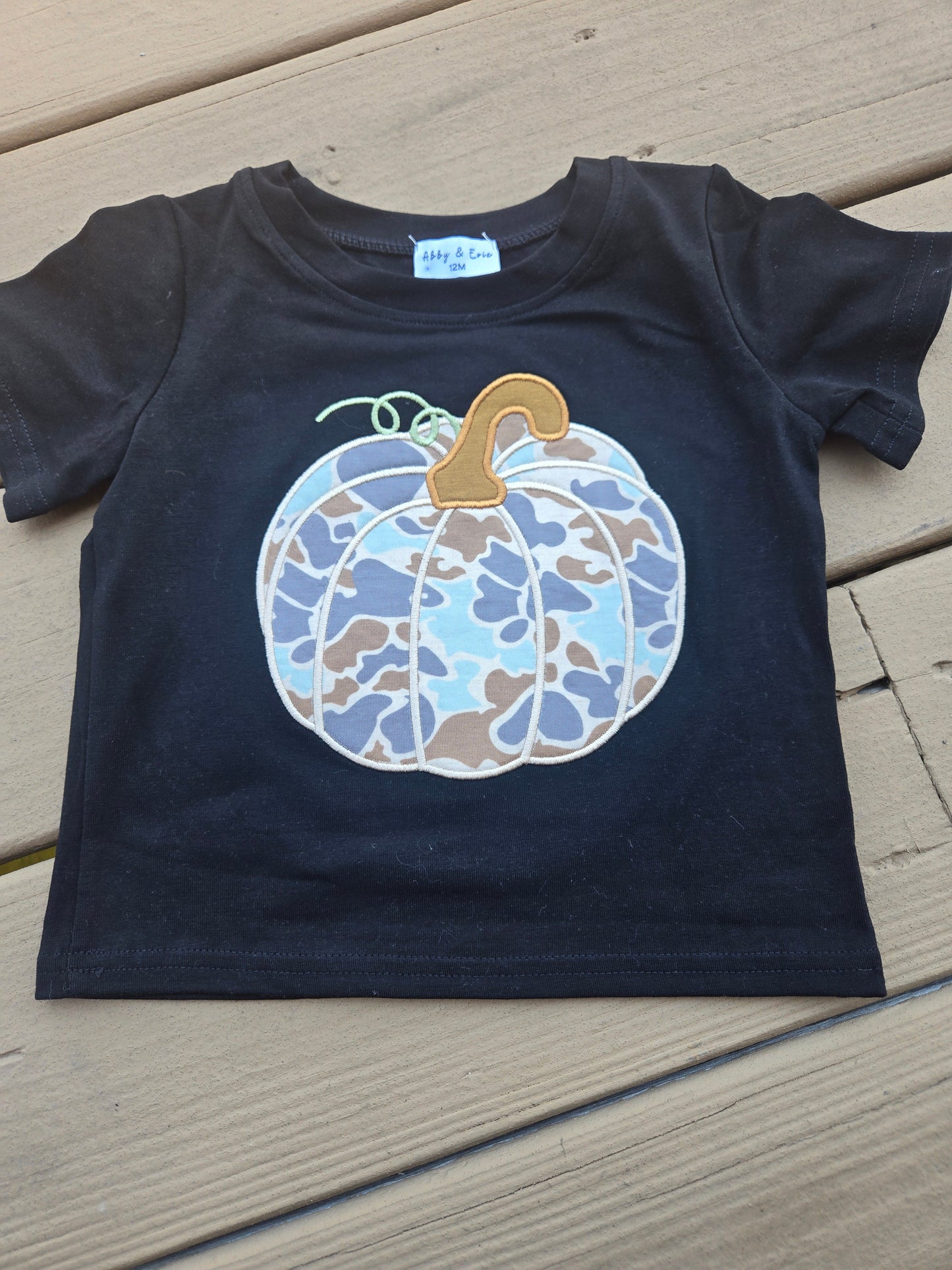 Black Camouflage Pumpkin Applique Boy Top Honeydew