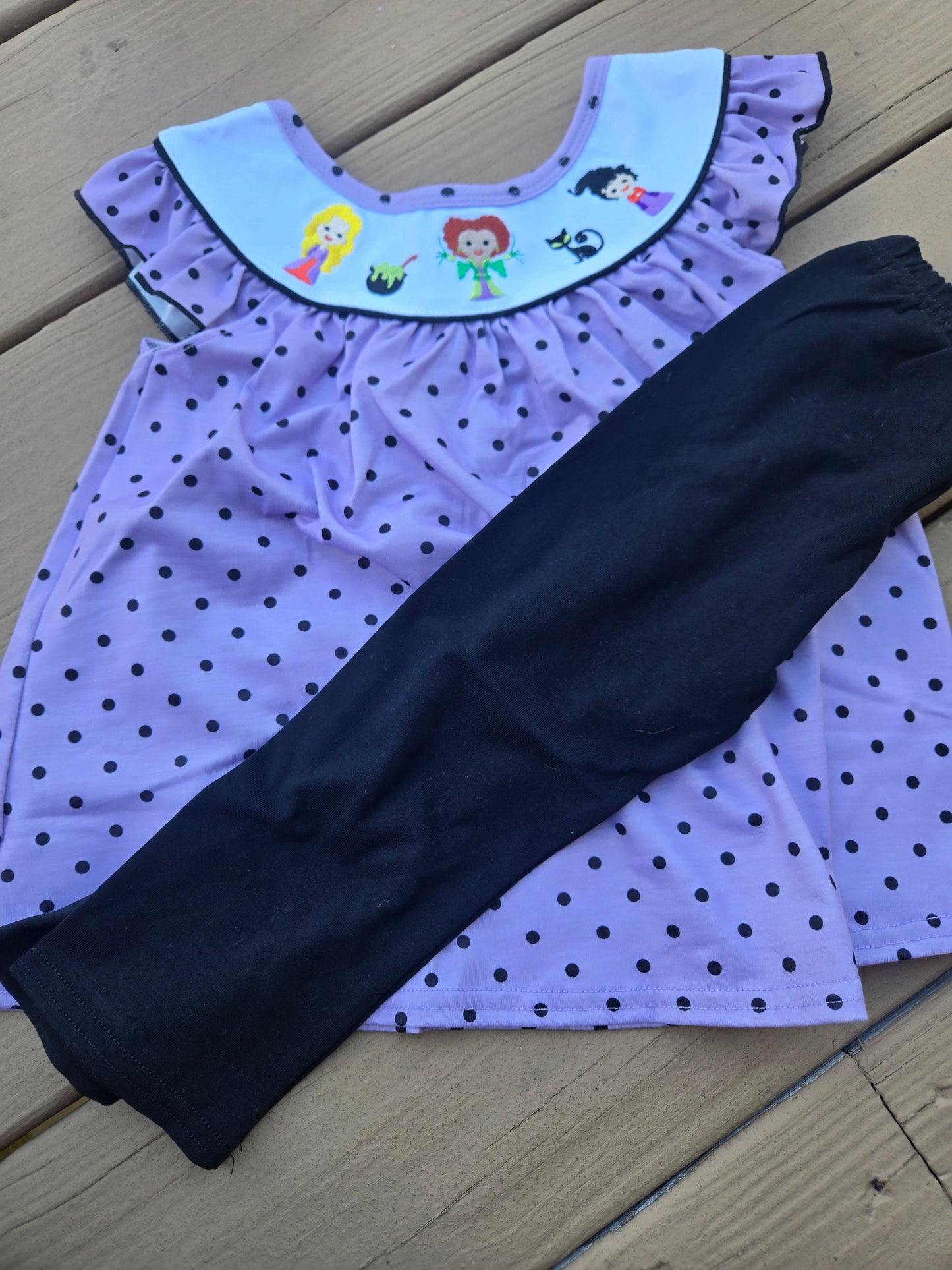 Purple Halloween Dot HP Witch Embroidery Pants Set Honeydew