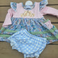 Blue Floral Patchwork Pumpkin Embroidery Bloomer Set Honeydew