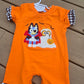 Orange Blue Dog Halloween French Knot Boy Romper Honeydew
