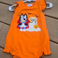 Orange Blue Dog Halloween French Knot Girl Romper Honeydew