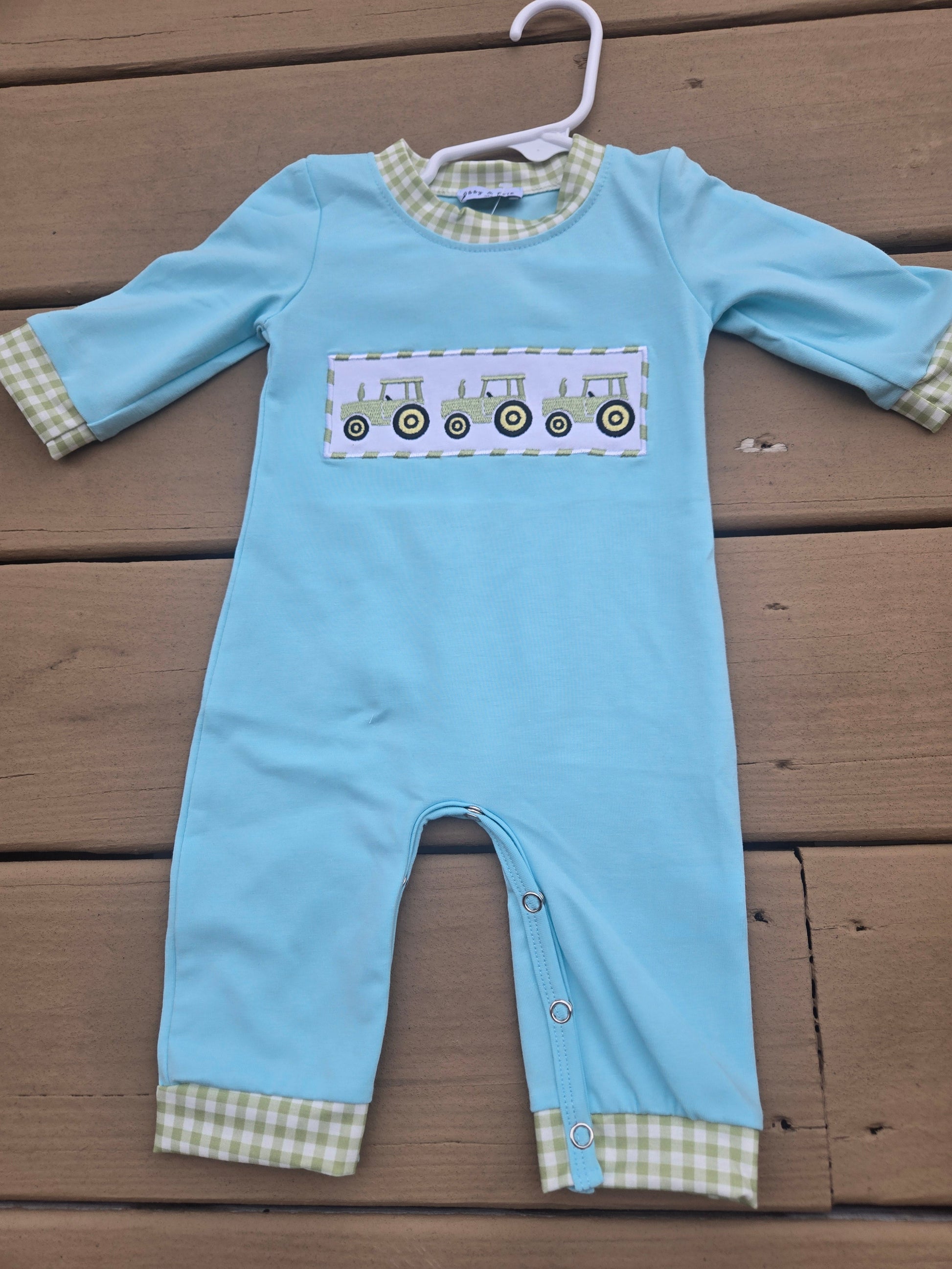 Blue Tractor Embroidery Boy Jonjon Honeydew