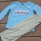 Blue Tractor Embroidery Boy Pants Set Honeydew