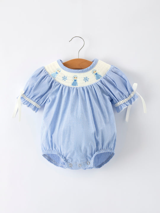 Blue Princess Character Smocked Romper Rylee Faith