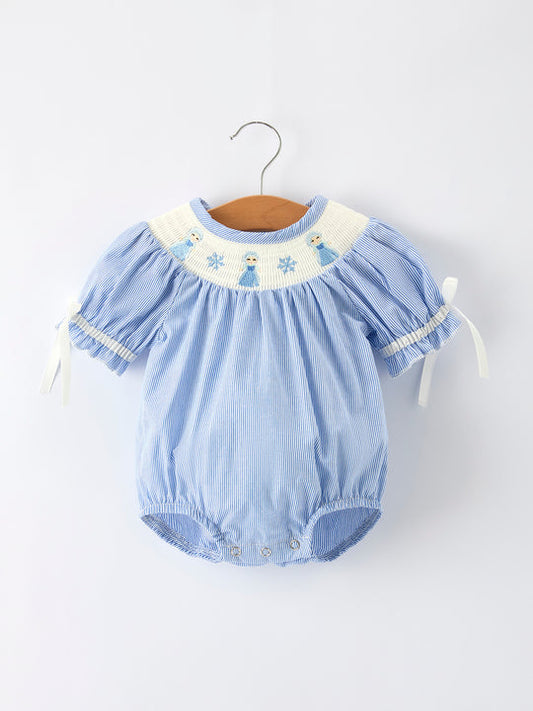 Blue Princess Character Smocked Romper Rylee Faith