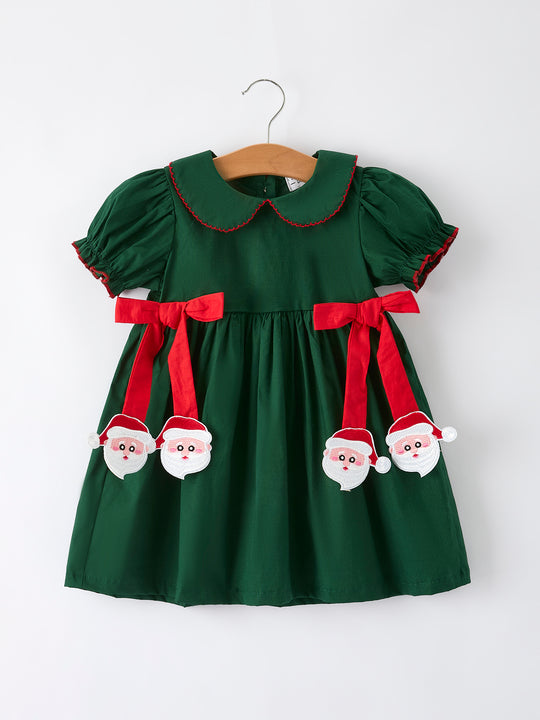 Green Christmas Santa Applique Dress Rylee Faith