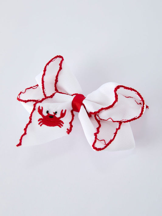 Crab Embroidered Girls Hairpin Bow 4 inches Rylee Faith