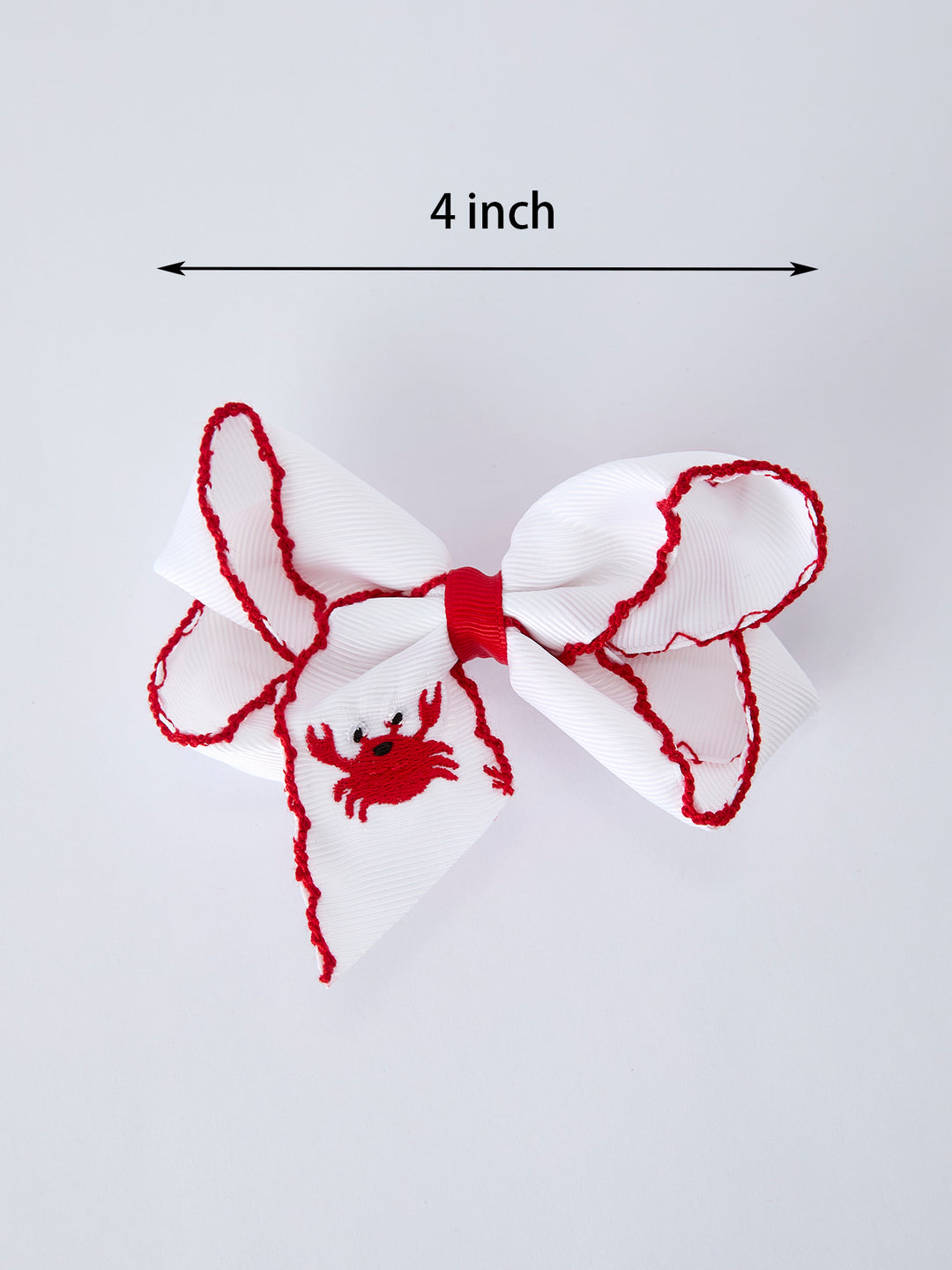 Crab Embroidered Girls Hairpin Bow 4 inches Rylee Faith