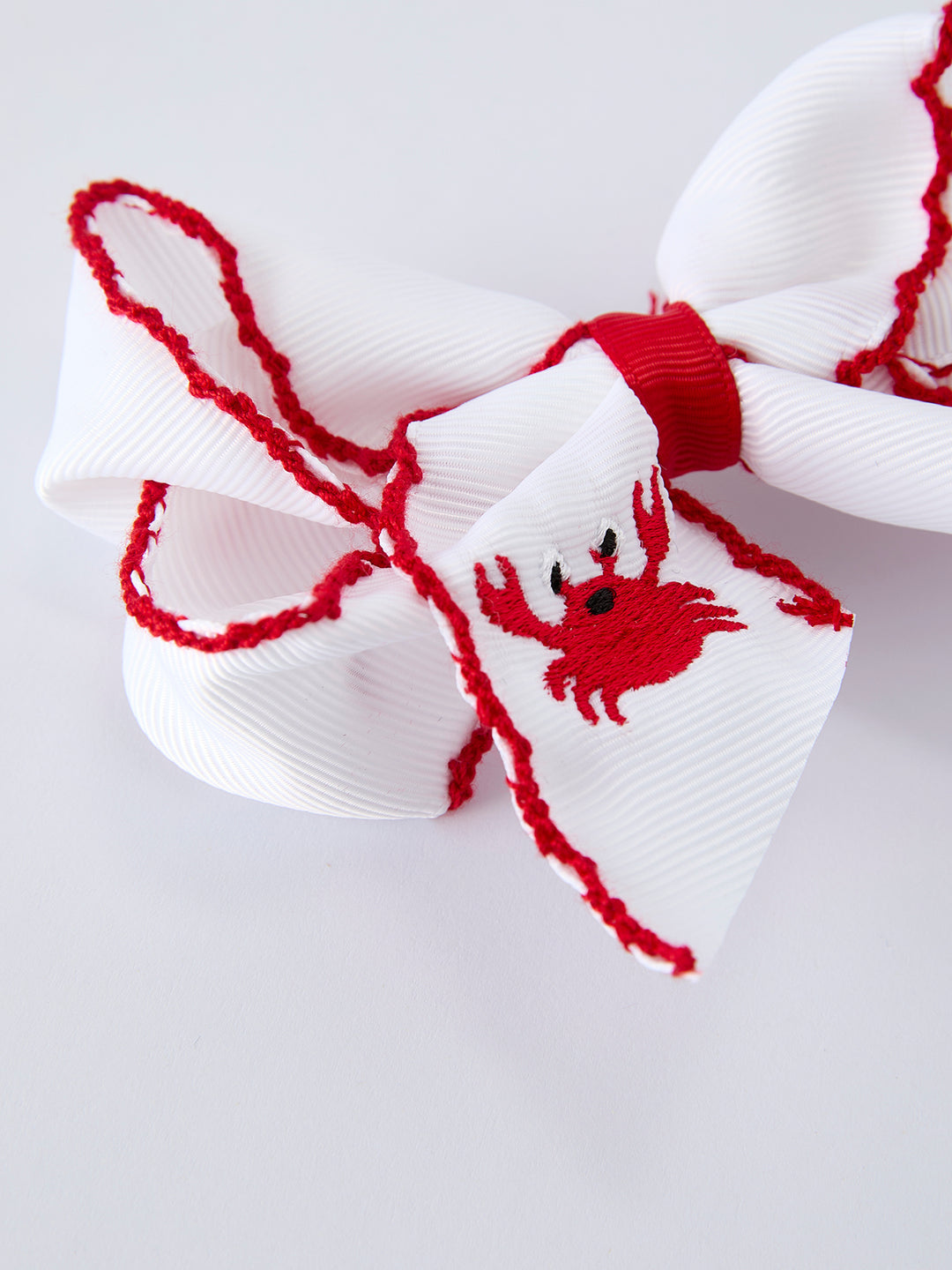 Crab Embroidered Girls Hairpin Bow 4 inches Rylee Faith