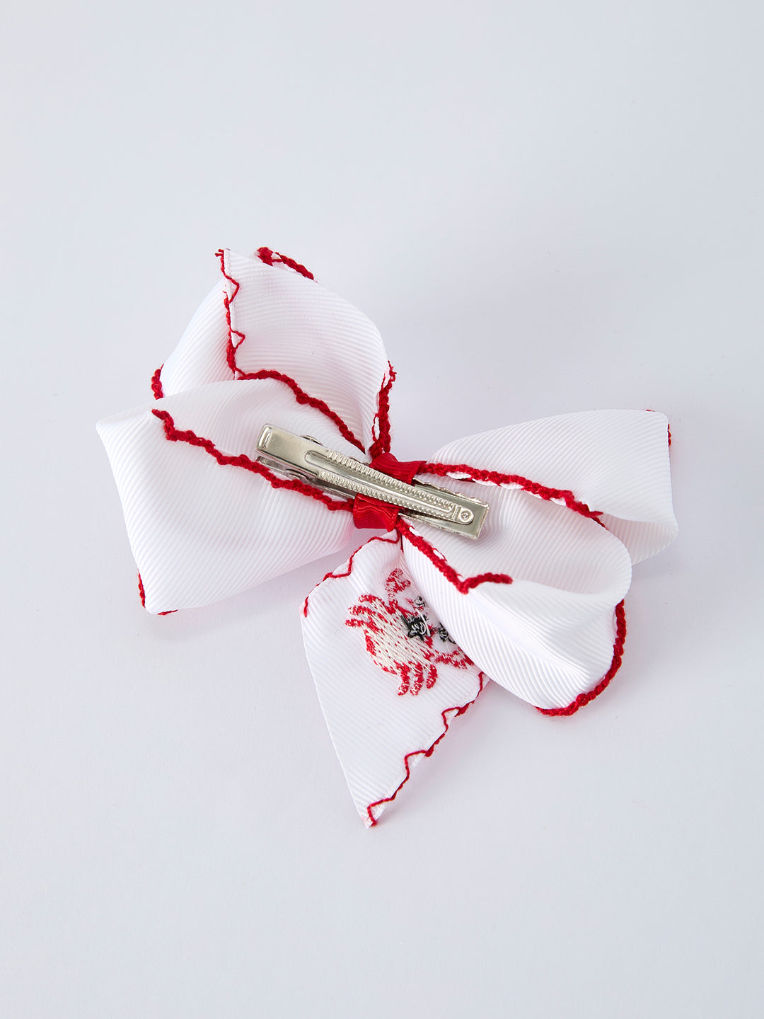 Crab Embroidered Girls Hairpin Bow 4 inches Rylee Faith