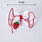 Strawberry Embroidered Girls Hairpin Bow 4 Inches - White Rylee Faith