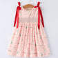 Spring Pink Floral Bow Smocked Girl Dress Rylee Faith