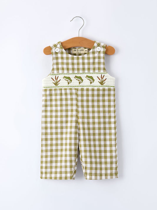 Green Plaid Fish Embroidered Baby Boy Smocked Romper Rylee Faith