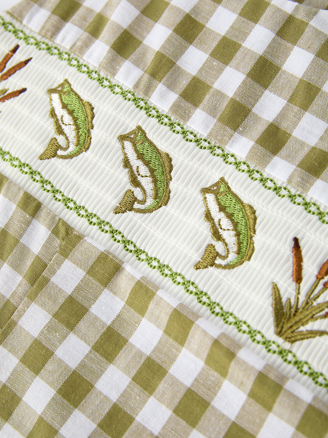 Green Plaid Fish Embroidered Baby Boy Smocked Romper Rylee Faith
