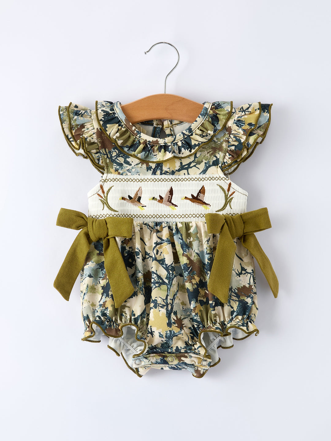 Duck Smocking Embroidery Baby Girls Camouflage Romper Rylee Faith