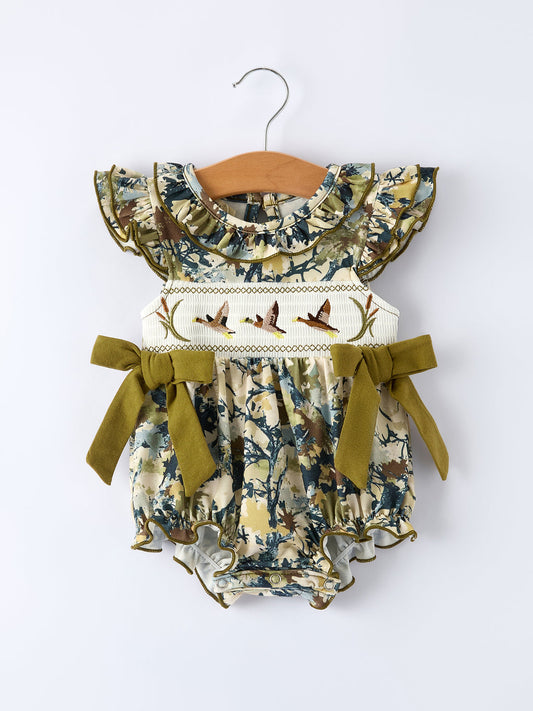 Duck Smocking Embroidery Baby Girls Camouflage Romper Rylee Faith
