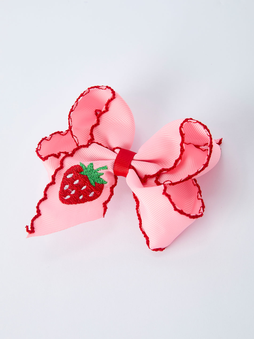 Strawberry Embroidered Girls Hairpin Bow 4 Inches - Pink Rylee Faith