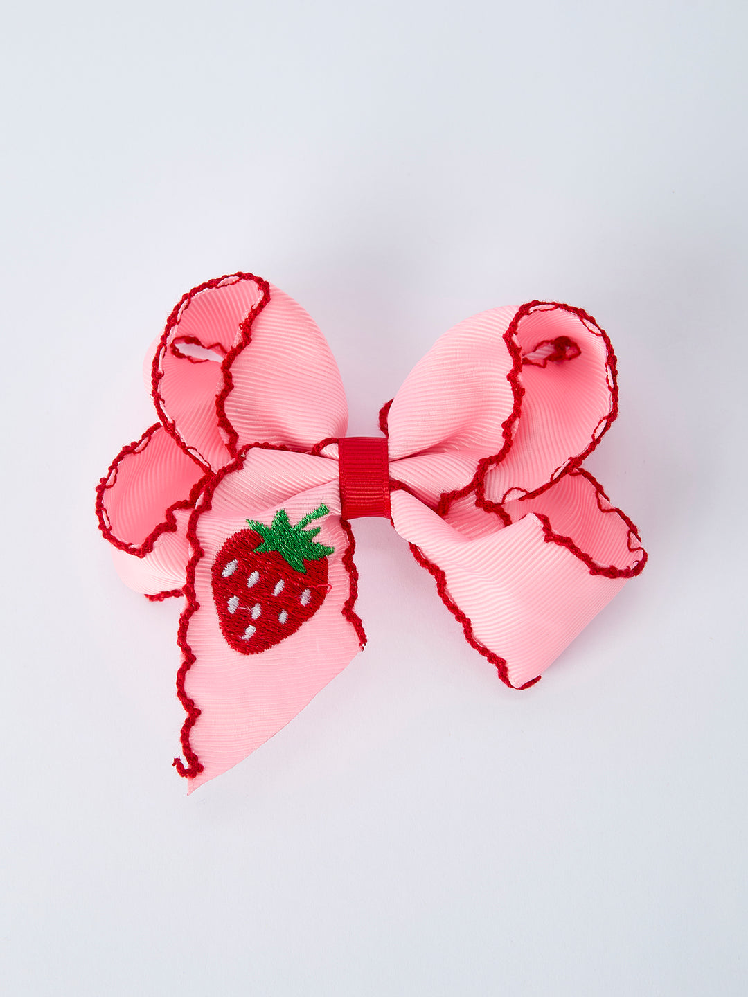 Strawberry Embroidered Girls Hairpin Bow 4 Inches - Pink Rylee Faith