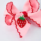 Strawberry Embroidered Girls Hairpin Bow 4 Inches - Pink Rylee Faith