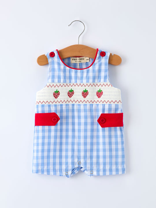 Baby Boy Summer Strawberry Embroidered Smocked Romper Rylee Faith